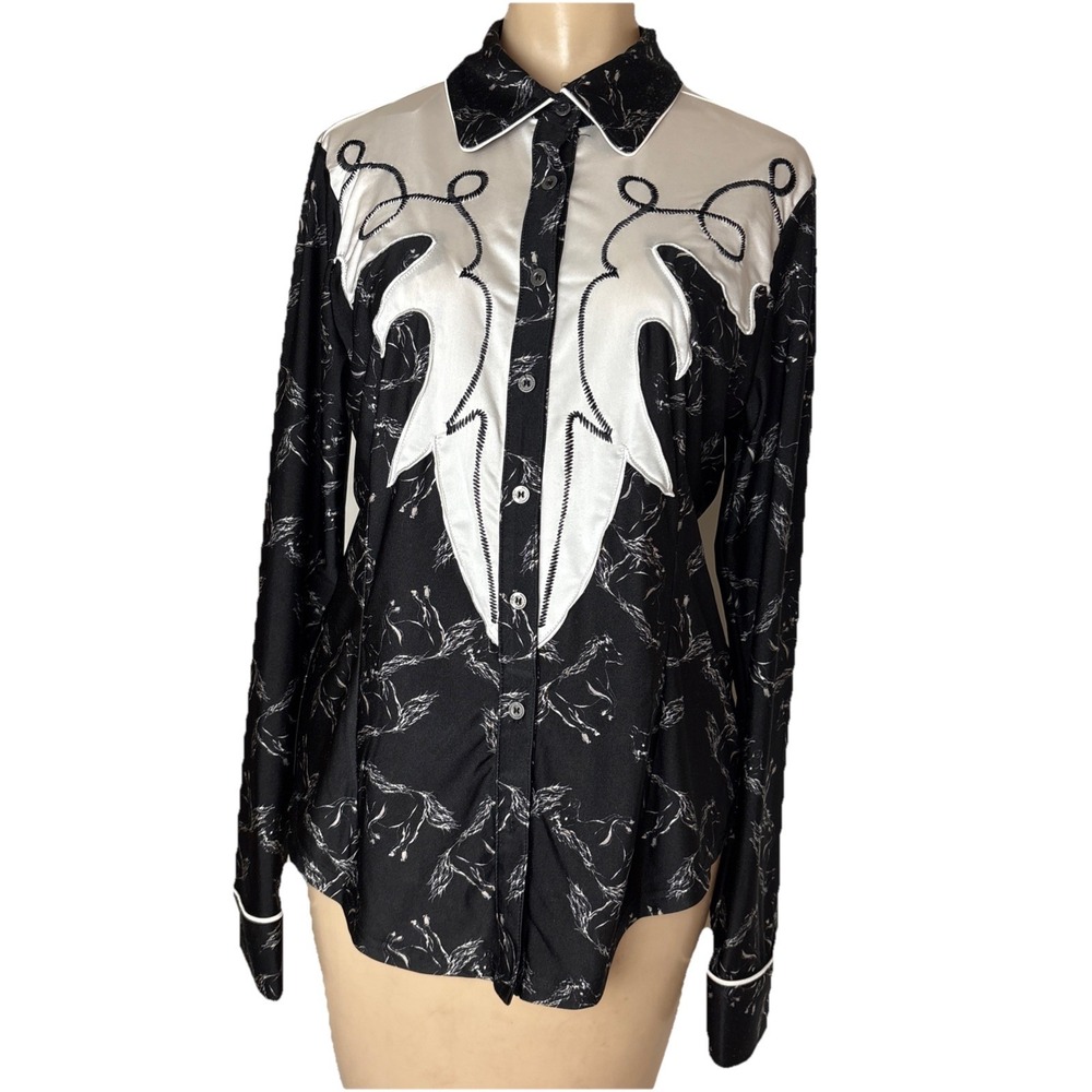 Sterling & Stitch Western Horse Print Shirt M Black White Rodeo Cowboy Core